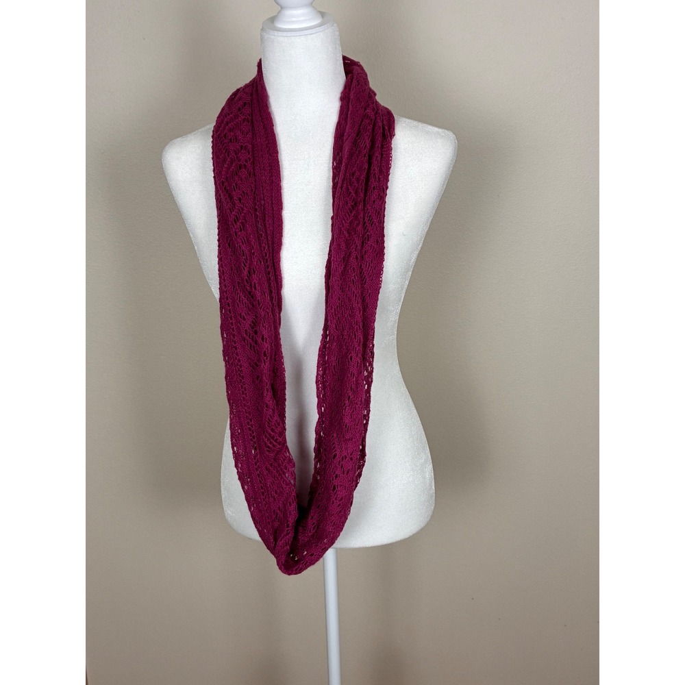 Magenta Pink Open Knit Infinity Scarf Lightweight Pointelle Crochet Loop Scarf